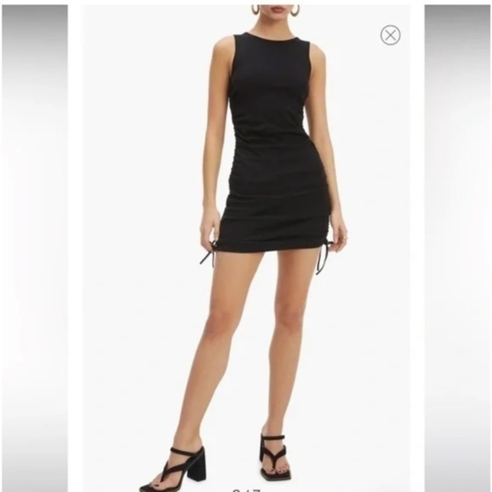 NWT Good American Black Ruched Ribbed Dress